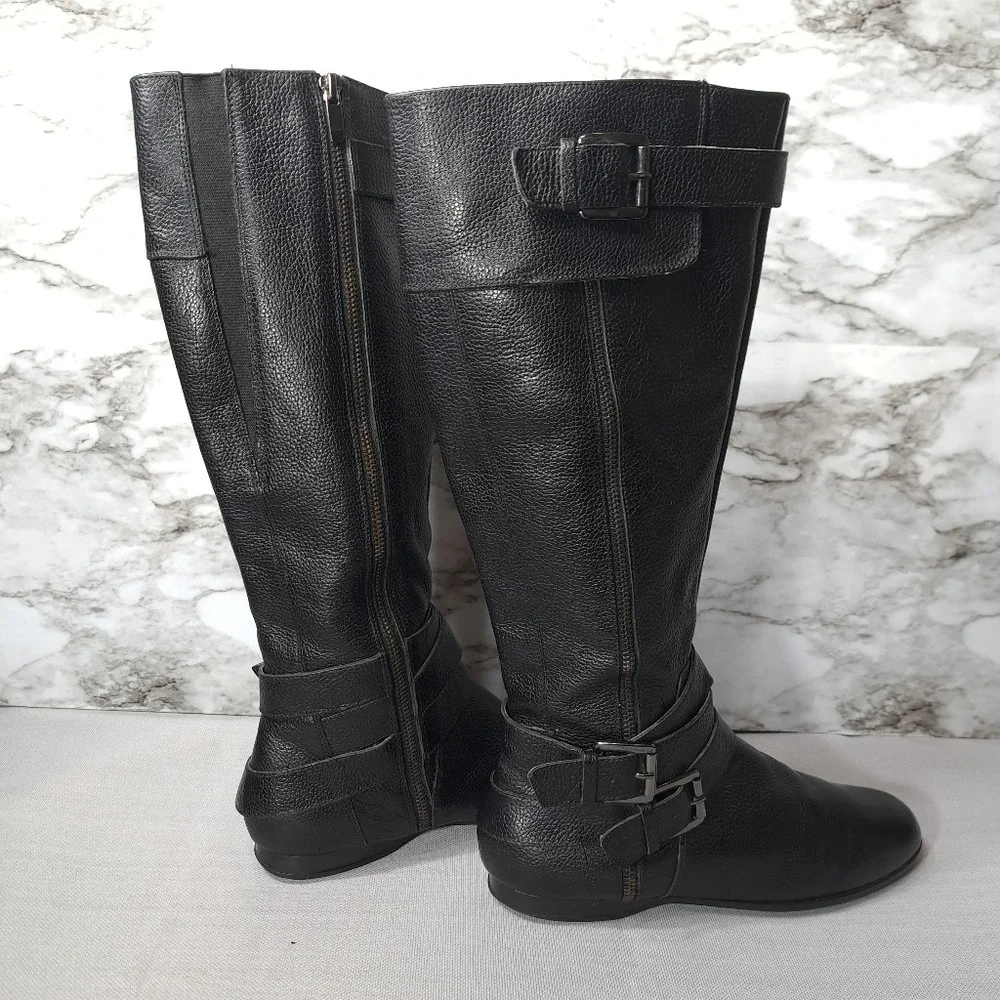 Enzo Angiolini Women's Tall‎ Boots Black Leather Eazenzi Size 9M Riding Boots